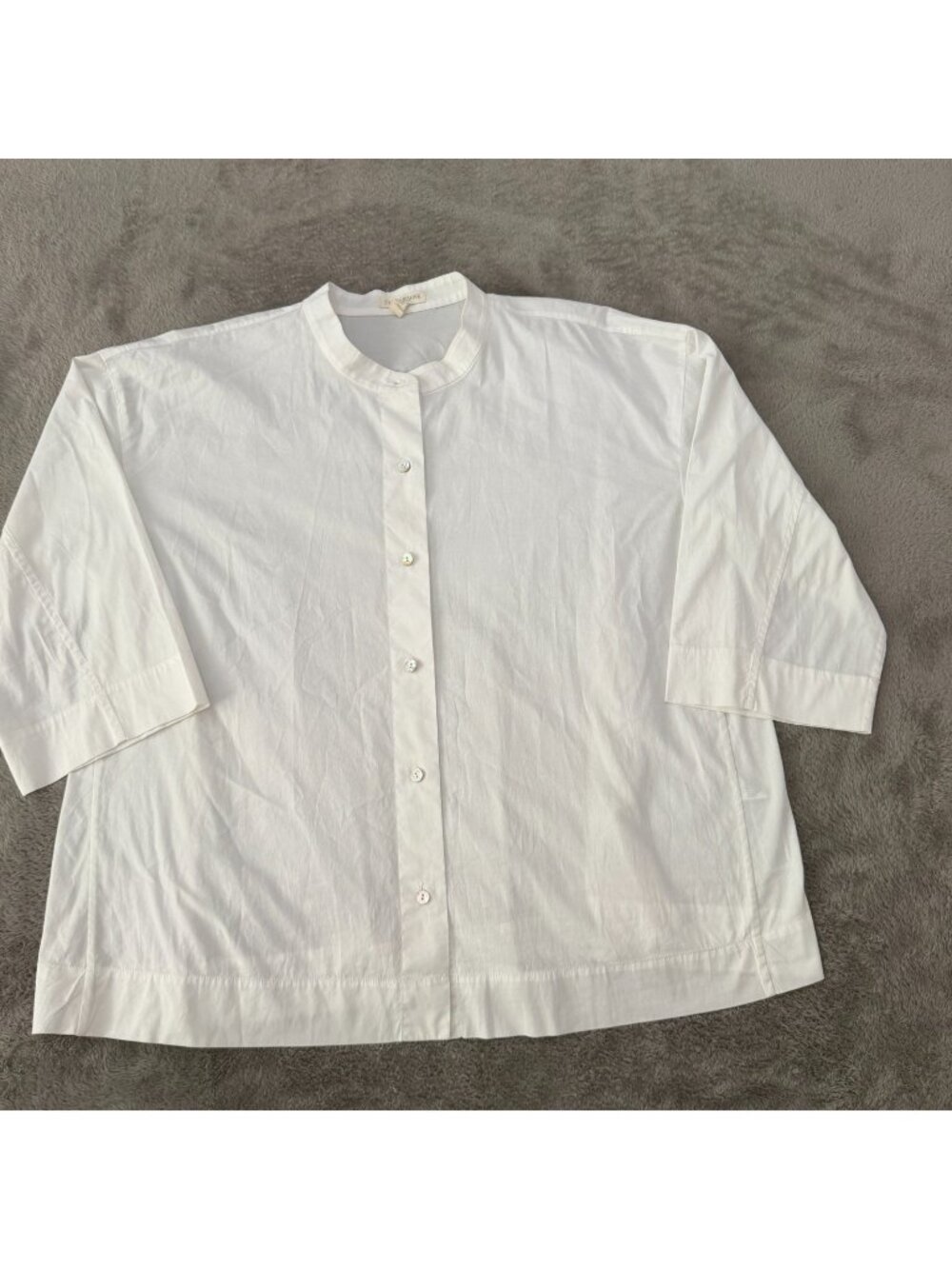 Eileen Fisher White Button Down Oversized Crisp Blouse Shirt MEDIUM Stretch